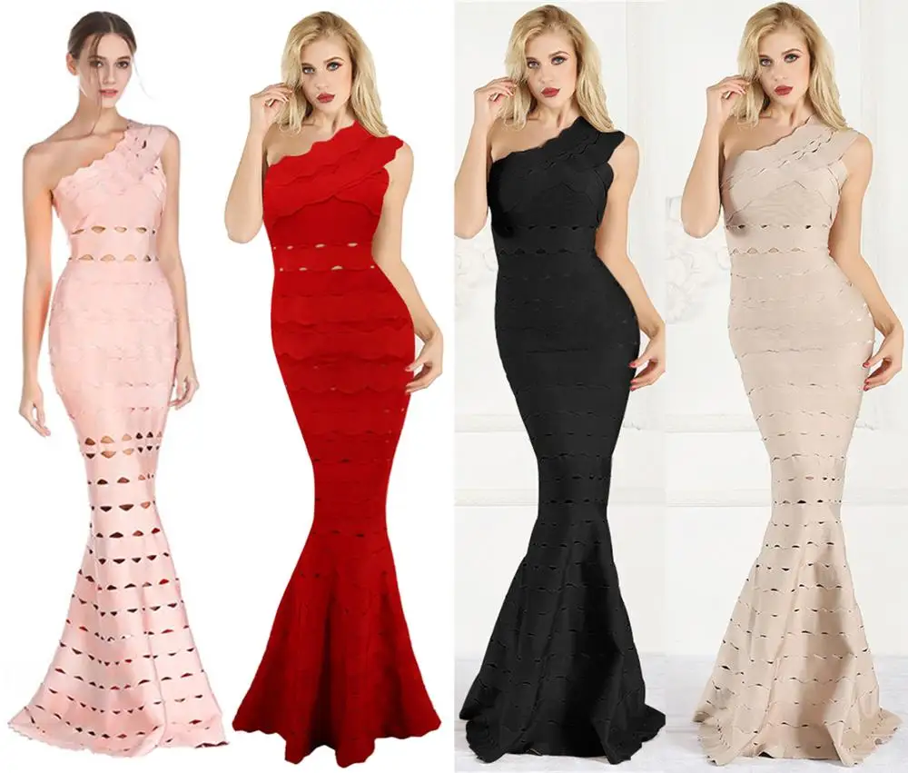 Женское вечернее платье на одно плечо черное красное телесное розовое длинное