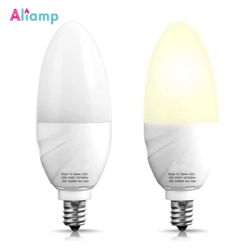 

E12 LED Sensor Night Light Bulb Candelabra Dusk to Dawn 6W Lamp Equivalent 60W Daylight White 5000K Indoor Candle Bulbs 2Packs