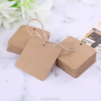 

100pcs Blank Square Kraft Paper Gift Hang Tags Wedding Label Price Card Craft with 10m Jute Twine S08 20 Dropship
