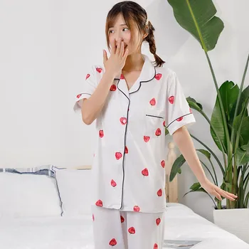 

Smmoloa Pajama set women Summer Woman home Loungewear Lingerie Sleep Wear Soft Milk Silk Pajamas for Woman