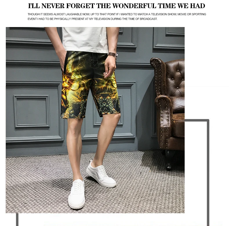 Goud Afdrukken шорты Mannen Toevallige Heren облегающие шорты Уличная одежда Korte Hombre Korte Masculino 5XL-M Zomer Kleding
