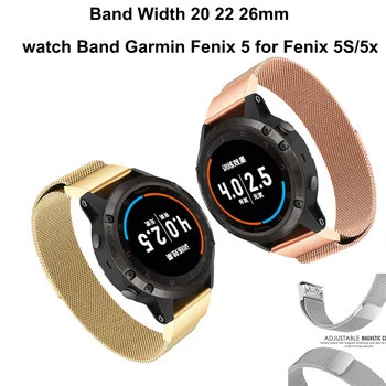 

20 22 26mm Milanese Magnetic Watch Band Strap for Garmin Fenix 5 5S 5X 6 6S 6x 3 hr Stainless Steel Metal Quick Fit Wrist Band