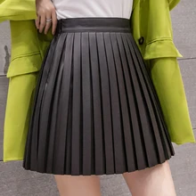 Осень Зима плиссированные юбки модные женские с высокой талией женские мини-юбки из искусственной кожи вечерние юбки уличная Клубная одежда сарафан