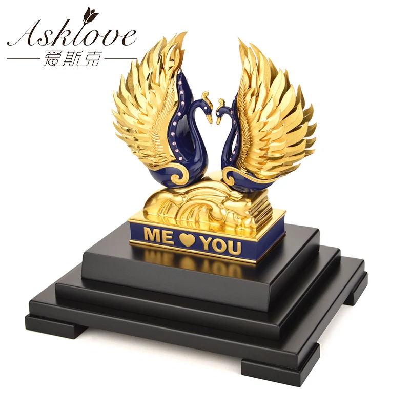 Украшение для дома из золотой фольги скульптура в виде лебеди Декоративная