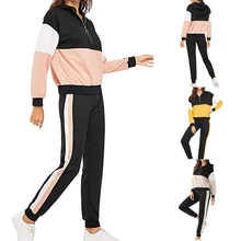 Spring Women Stripe Jumpsuits Gym 2 Pcs Running Set Long Sleeve Sweatshirts Workout Jogger Pencil Pants Sports Tracksuit