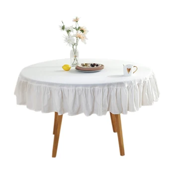 

Tabletop Decor Cotton Linen Round Home Kitchen Table Cloth Washable Easy Clean Cover Dust Proof Stain Prevention Dining Soft