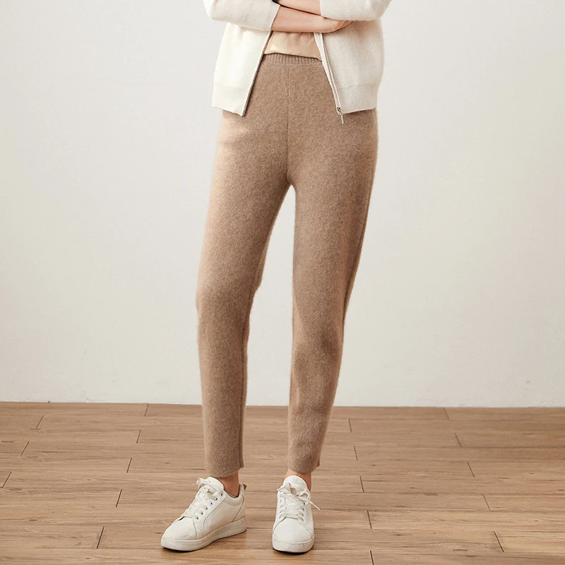 

Женские брюки, новинка 2021, осенне-зимние мягкие удобные кашемировые вязаные утепленные женские брюки с высокой талией, эластичные, 4 цвета