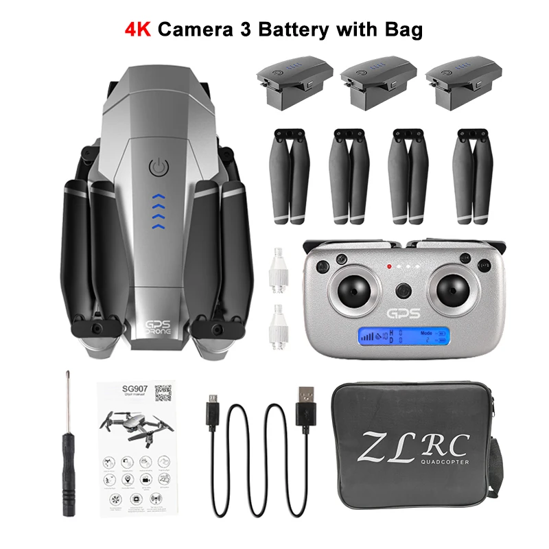 SG907 4K 3B CB LAUMOX SG907 GPS Drone с 4K HD Регулировочная камера Широкоугольный 5G WIFI FPV RC Quadcopter Профессиональные складные дроны E520S E58 - Цвет: SG907 4K 3B CB