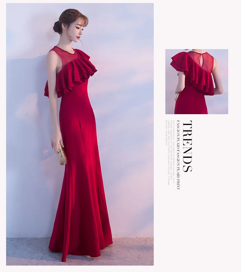 Благородное платье для невесты, одежда для MS, Марлевое, перспективное, круглый воротник, наклонное, falbala, с разрезом, длинное платье