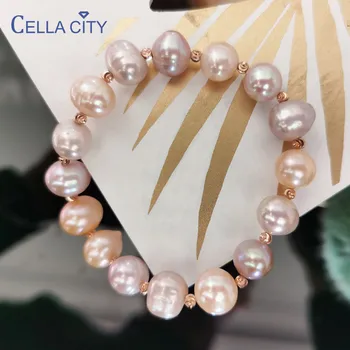 

Cellacity Classical Natural Freshwater Pearl Bracelet for Women Silver 925 Jewelry Semicircle Colored Pearl Anniversary Gift
