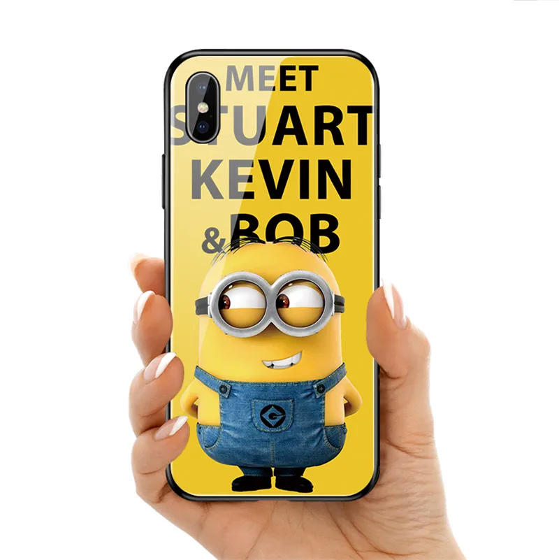 Гадкий я Миньоны для iPhone 6 6s 8 8Plus X 7 7Plus XR Xs Max 5 5S SE 11 Pro Max забавное закаленное стекло задняя крышка чехол для телефона