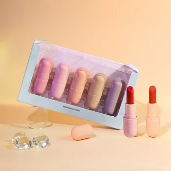

5 Colors Waterproof Matte Lipstick Set Waterproof Long Lasting Lip Gloss Nude Velvet Pigment Batom Women Fashion Lip Makeup