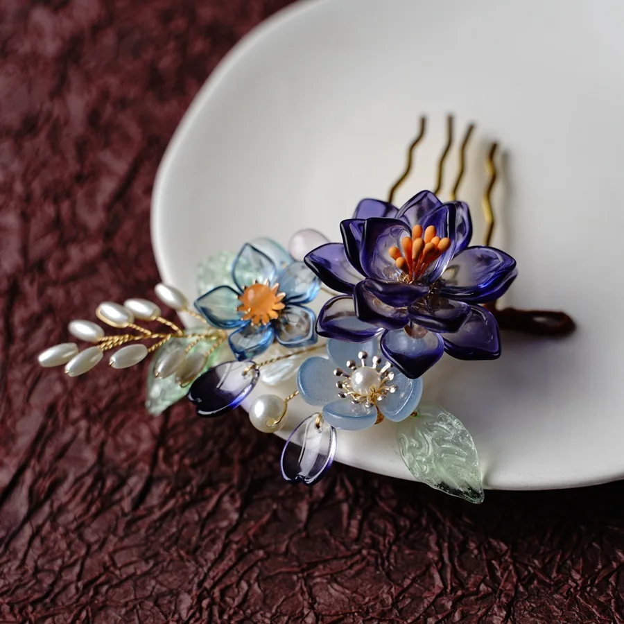 2021 New Original Design Chinese Hairpin Pink Blossom Flower Hair Pins For Women Hair Pin Bridal Headpiece Pince Cheveux Femme