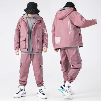 

2020 Hip Hop Workwear jacket Mens Tracksuit Jacket+Pants 2PC Sets Baseball Zipper Pocket Coat & Long Pants Mens Clothing