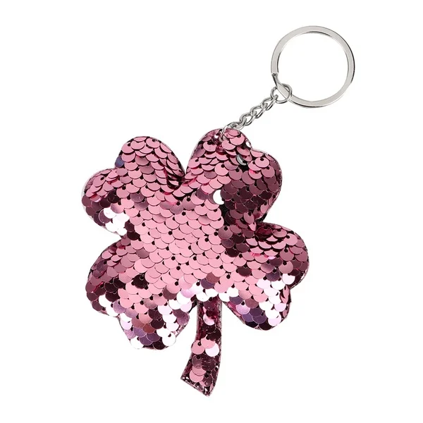 Pink Четырехлистный брелок для ключей с клевером, блестящий помпон, блестящий брелок для ключей, подарок для женщин, аксессуары для машины, сумки, очаровательный подарок - Цвет: Pink