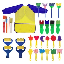 26 шт./30 шт. моющиеся с карманами Детские губки для малышей защитные DIY водонепроницаемые быстросохнущие унисекс с длинными рукавами с кистью набор