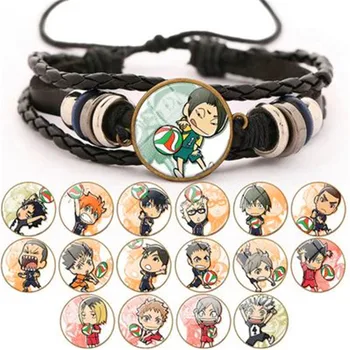 

Haikyuu Oikawa Tooru Leather Bracelet Action Figure Toys Haikyuu Anime Figure Model Arc Reactor Printed Glass Gem Bracelet Gifts