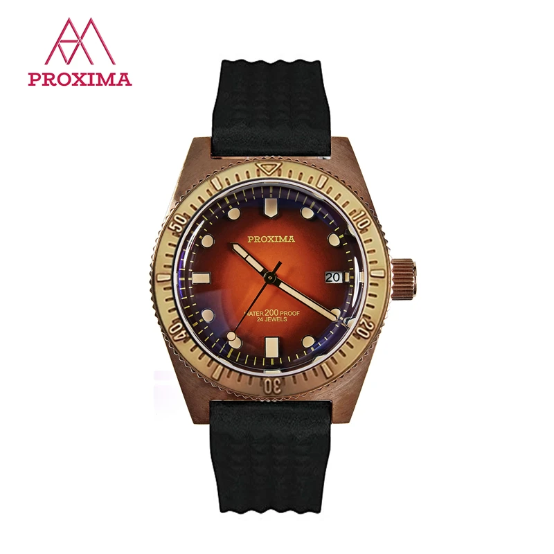 Proxima сапфировые механические часы мужские спортивные Топ бренд Submariner автоматические часы с резиновым ремешком Cusn8 Роскошные наручные часы - Цвет: Bronze Bezel