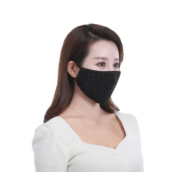 

3Pcs New Fashion Mask Anti Dust Windproof Mask For Adult Black Sequin Party Masks Washable Reusable and Double Face Mask