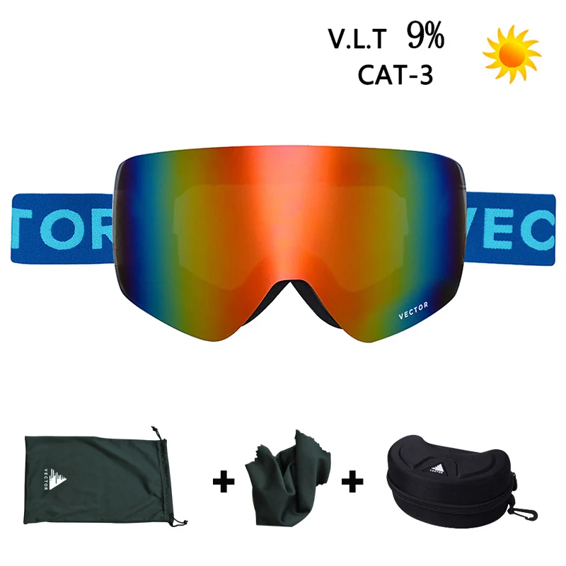 Dark Blue n Case OTG лыжные очки для сноуборда для женщин и мужчин, лыжные очки, маска UV 400, защита от снега, очки для взрослых, двойные, анти-запотевающие, цилиндрические - Цвет: Dark Blue n Case