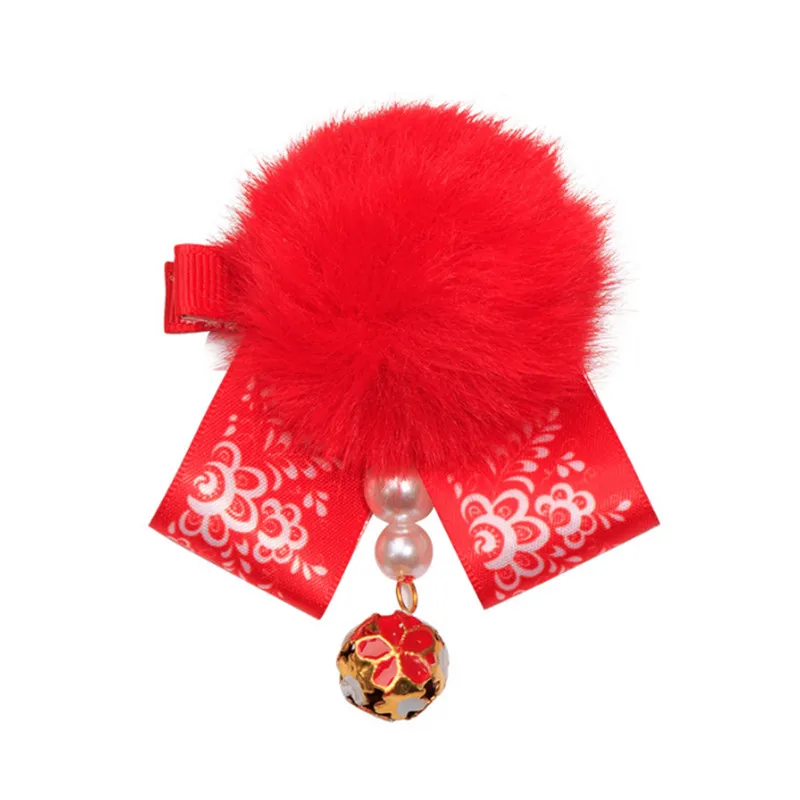 pom pom (left) 10 шт./лот детская шпилька милый китайский стиль кисточка аксессуары для волос на Рождество год праздничный красный колокол кулон подарок головной убор - Цвет: pom pom (left)