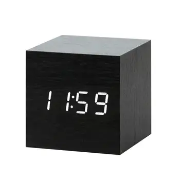 

Led Wooden Digital Alarm Clock Electronic Clock With Acoustic Control Sensing Snooze Function Brief Square Single Face Clocks