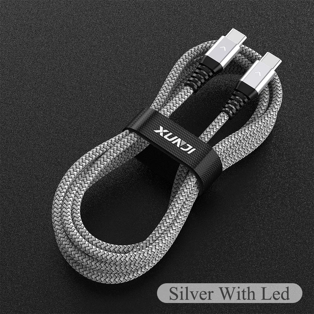 60W Type C To USB Type C Cable PD Fast Charging Data Wire For Samsung S20 Xiaomi QC4.0 Macbook Pro Silver With Led
