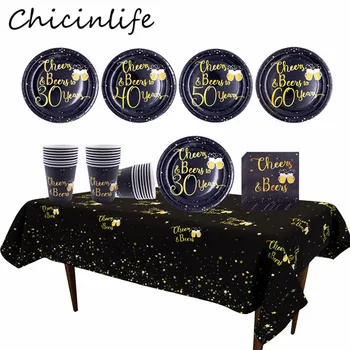 

Chicinlife 30 40 50 60 Years Old Paper Plates Cups Napkins Tablecloth Disposable Tableware Anniversary Birthday Party Supplies