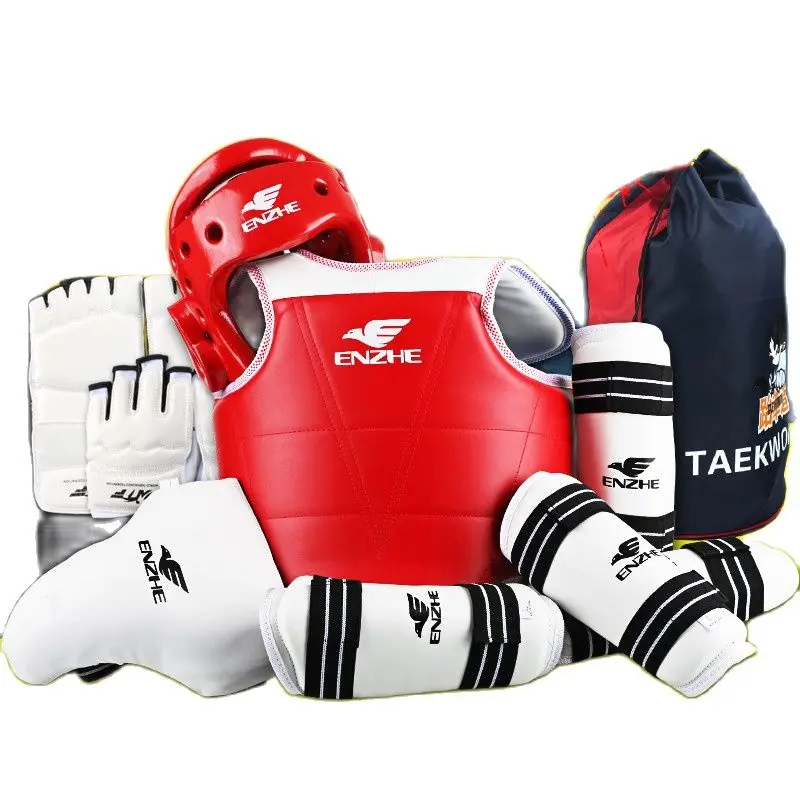 

8pcs High Quality Taekwondo Protectors Suite WTF Approved Shin Forearm Chest Guard Karate Helmet Groin Guard TKD Glove Shoeswear