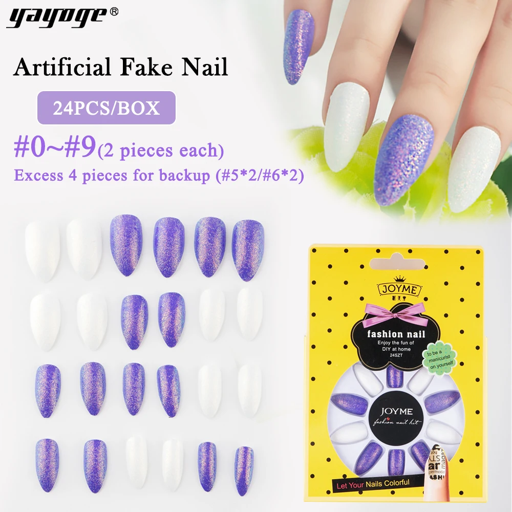 

YAYOGE False Nails 24pcs Long Tip Patch Nail Forms 6 Colors Nail Chip Extensions Artificial Nail Art Accessories