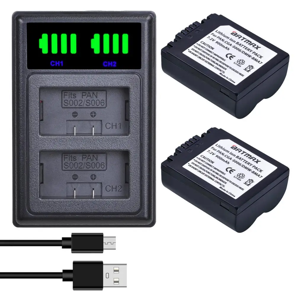 

Аккумулятор Batmax CGA-S006 CGR S006E S006 + двойное зарядное устройство USB со светодиодной подсветкой и Type C для фотоаппарата Panasonic фз8 FZ18 FZ28 FZ30 FZ35 FZ38 FZ50
