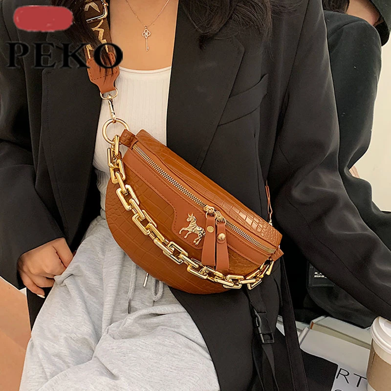 Riñonera de cuero con cadena nueva para mujer, bolso de pecho de de lujo, bolso de hombro tipo bandolera|Riñoneras| -