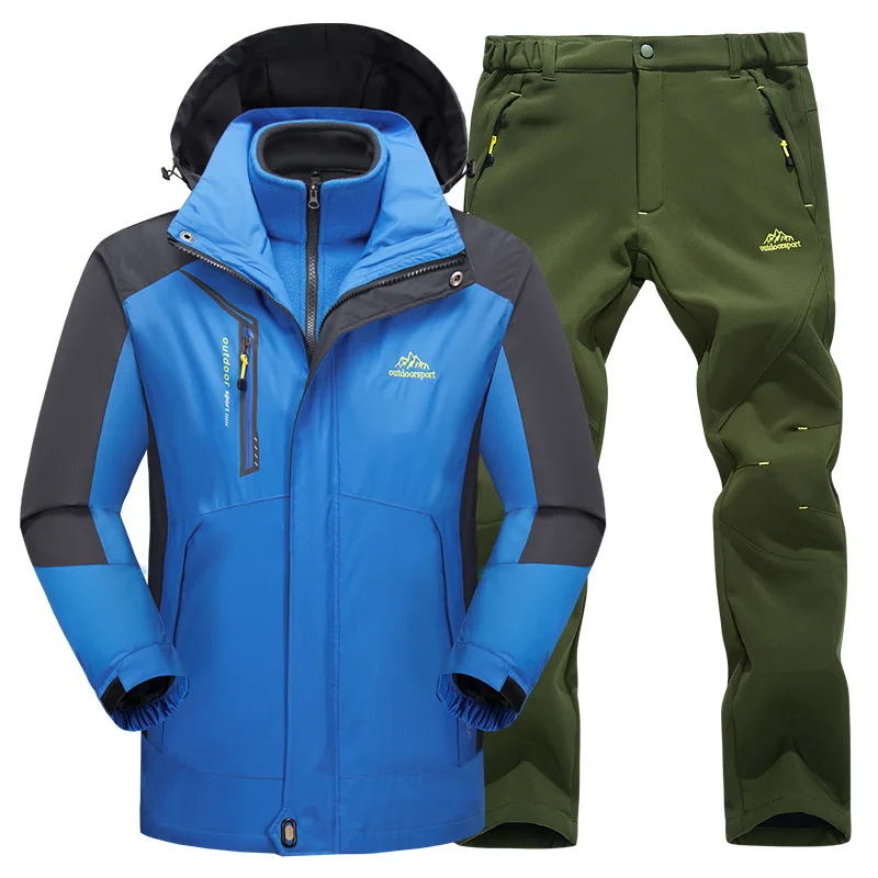 Men Women Winter Waterproof Outdoor Suit Softshell Jackets And Pants Hiking Fishing Climbing 3 In 1 Fleece Jackets Set Plus Size - Цвет: men color 02