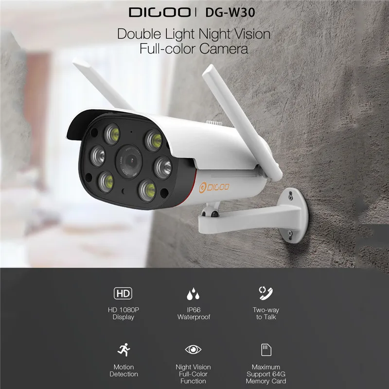 DIGOO DG-W30, 1080 P, домашняя ip-камера безопасности, двойной светильник, полноцветный, ночное видение, FHD, водонепроницаемая, CCTV, wifi камера, детский монитор