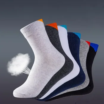 

6 Colors Autumn Winter men socks solid color tube sports men socks cotton business men socks casual long tube men socks