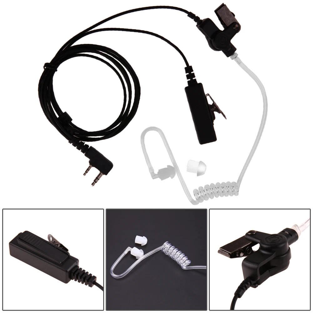 2 Pin Covert Acoustic Air Tube Mic Microphone Earphone Earbud Headset Earpiece Headphone For Kenwood Baofeng Walkie Talkie Radio |