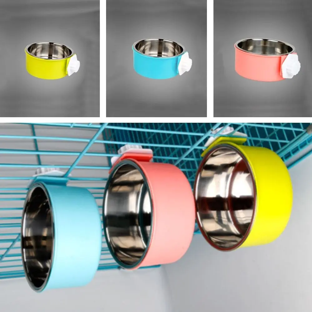 Non Slip Stainless Steel Pet Cage Hang-on Bowl Stable Dog Circle Bowl Cat Feeder Pet Feeder Water Bowl Plate Dog Supplies