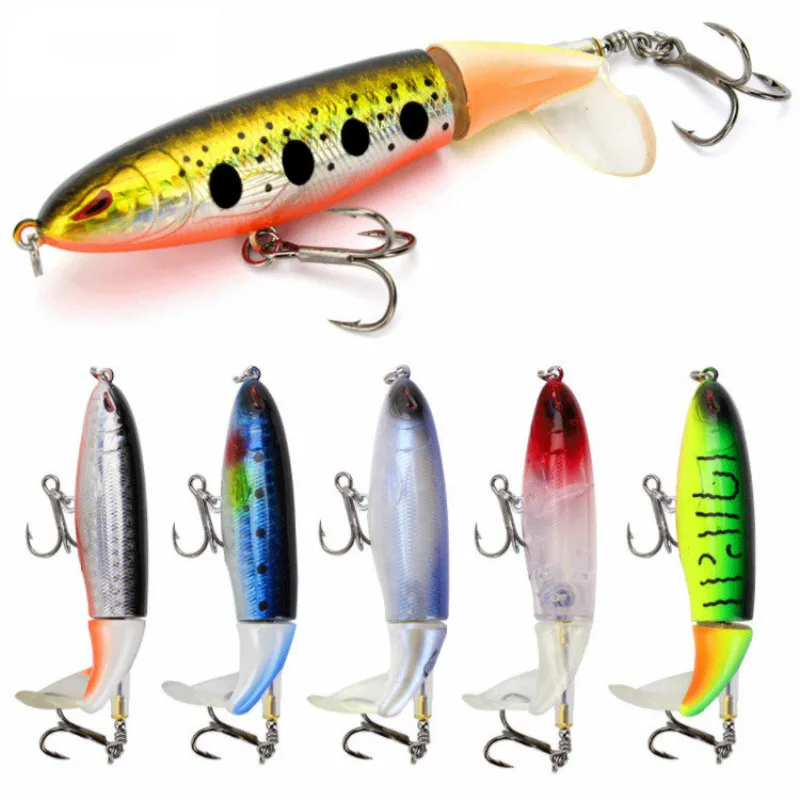 

1Pcs Whopper Plopper 9cm 13g Floating Topwater Fishing Lure Artificial Hard Bait Wobbler Rotating Tail Fishing Tackle 3D Eyes