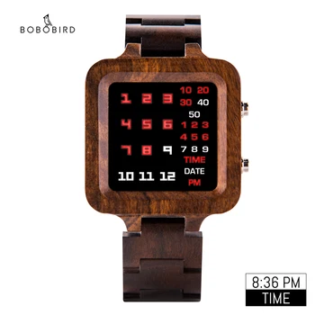 

BOBO BIRD LED Wooden Men Watch Unique Digital Watch Male Quartz Wristwatch Night Vision Display Time Special gift reloj hombre