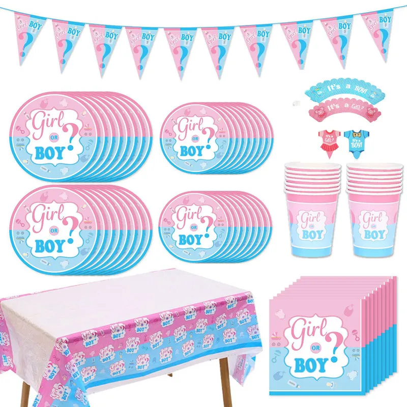 

Gender Reveal Party Decoration Boy or Girl Banner Disposable Tableware Baby Shower Confetti Balloons Photo Prop Supplies Kids