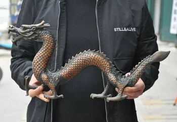 

wedding decoration 21" Old Chinese palace bronze auspicious royal fu dragon beast pray bead statue
