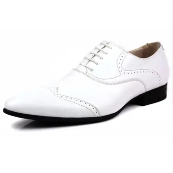 

New Luxury Mens Designer Dress Shoes Genuine Leather Pointed Toe Brogue Black White Brown Business Oxford Shoe