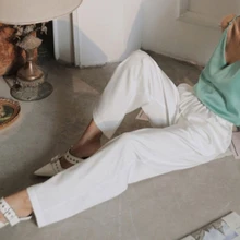 Yitimoky-pantalones de seda satinada para mujer, pantalón holgado de pierna ancha con cordón para oficina, blanco, de talla grande, negro, elásticos, de cintura alta, 2021