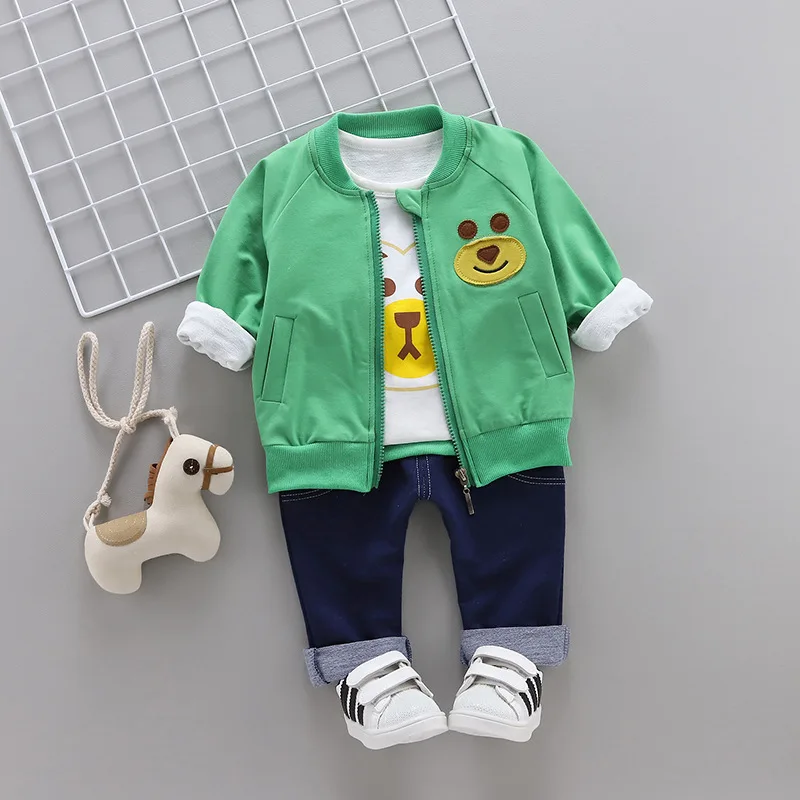 

Spring Bear Zip-up Shirt Three-piece Set Jacket Children Set Jeans Male Baby Sports Childrenswear
