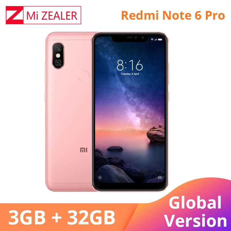 

In Stocks Global Version Xiaomi Redmi Note 6 Pro 3GB 32GB Note6 Pro Snapdragon S636 Mobile Phone 6.26" 19:9 Full Screen 4000mAh