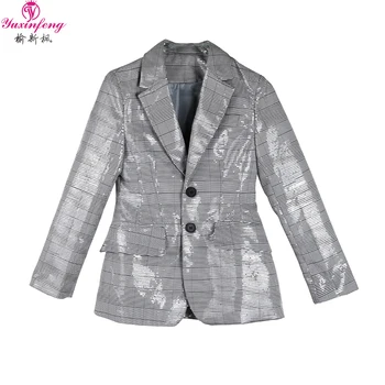 

Sequin Blazer Women Turn Down Collar Single Breasted Blazer Jacket Female Fashion Runway Elegant Night Club Glitter Shiny Coat