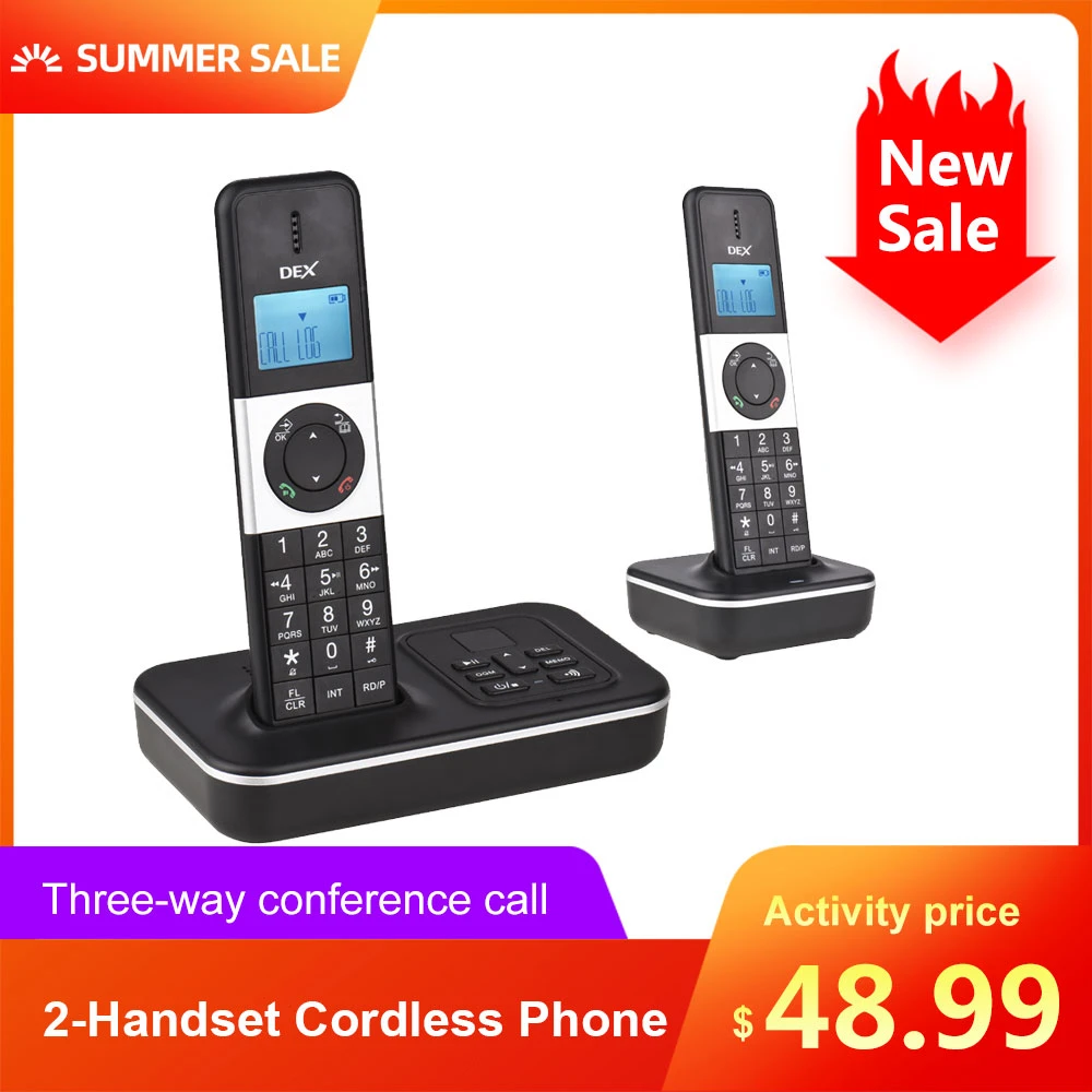 D1002 Tam D留守番電話付き2ハンドセットコードレス電話発信者id キャッチホン1 6インチlcdサポート16言語 電話 Aliexpress