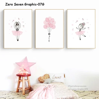

Cute Ballerina Girl Pink Balloon Picture Canvas Painting Poster And Print Wall Art Decoration For Girl's Room Home Decoration