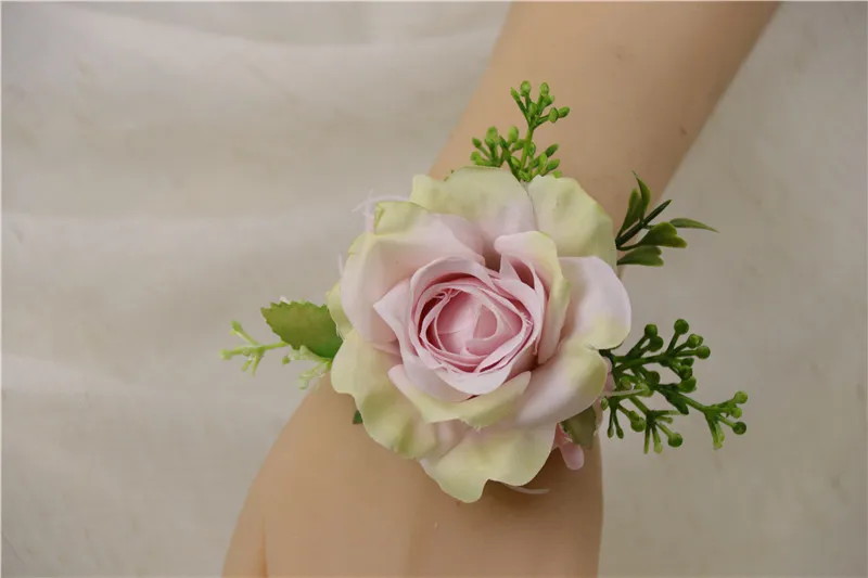 YO CHO Свадебный планировщик розы Искусственный шелк цветок на запястье корсаж браслет жених бутоньерка белый свадебный для мужчин свадебные цветы - Цвет: P Wrist Flower