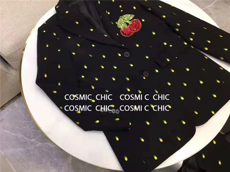 Cosmicchic, Осенний Женский блейзер, жилет, комплект, однобортный, с вышивкой, ананас, Блейзер, британский стиль, тонкий, винтажный жилет